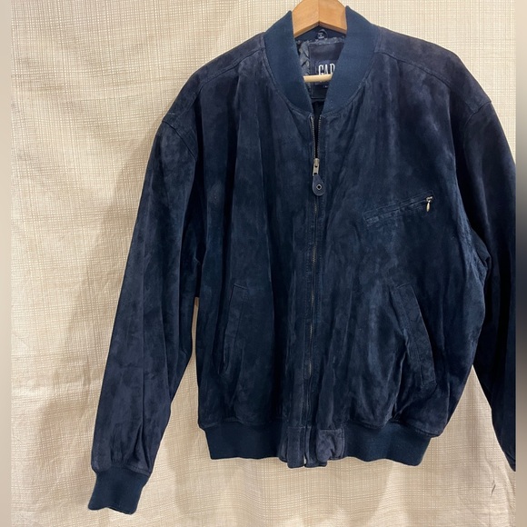 NWT GAP 100% Suede Leather Bomber Jacket Navy Blue Cropped Suede Outerwear - Picture 3 of 15